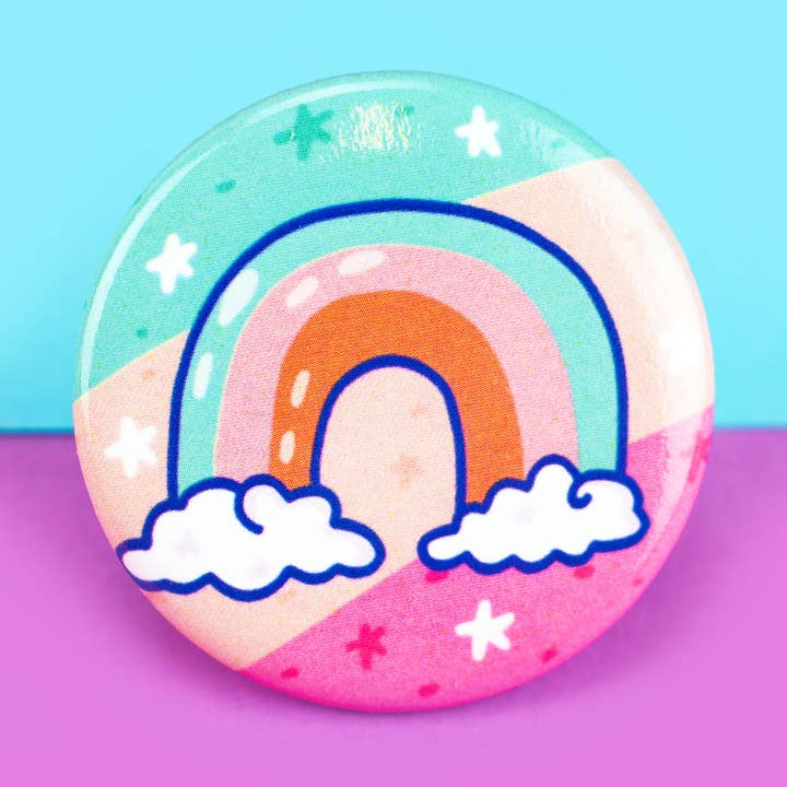 Whimsical Pastel Rainbow Pinback Button for wholesale by Turtle's Soup
