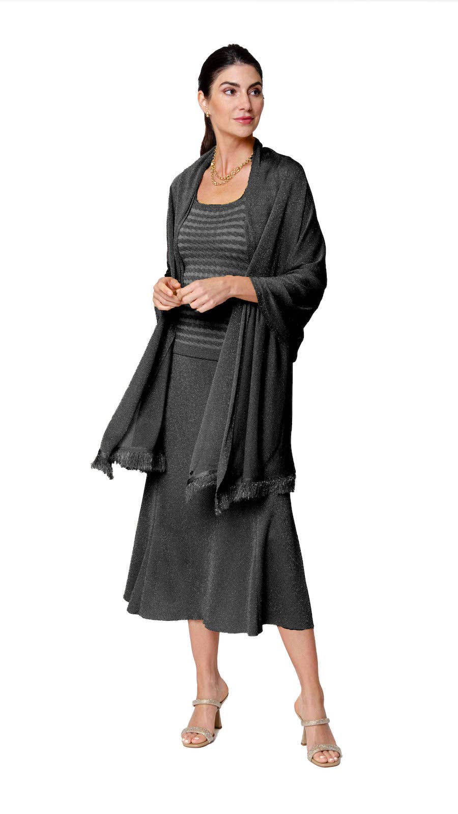 Biana - Wholesale Wrap - Women's - Star Dust Shimmer Shawl; Silver Black1