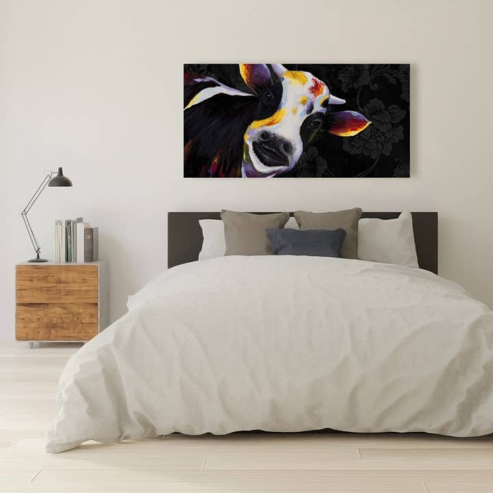 Sort Sjov ko | kunsttryk på lærred 24 „x 48" for engroshandel på Faire