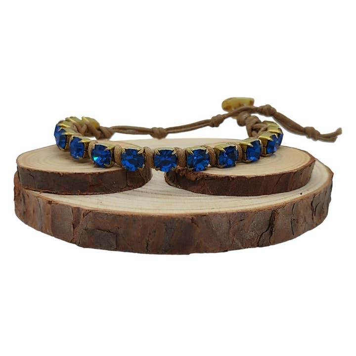 Grands bracelets en chaîne de cristal - Saphir pour la vente par QUÉ MÁS JEWELS