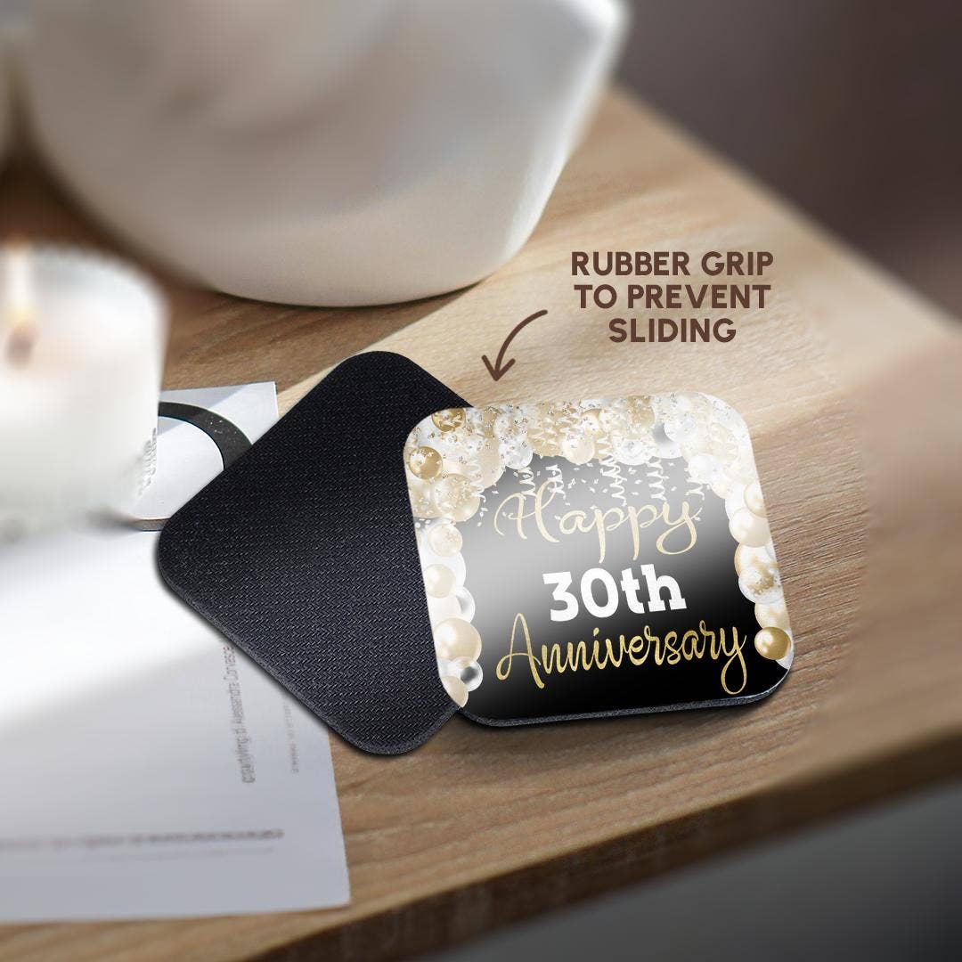 3dRose - Wholesale Coasters - 3dRose, Happy 30th Anniversary Glam Image Of Gold Balloons, Coaster10
