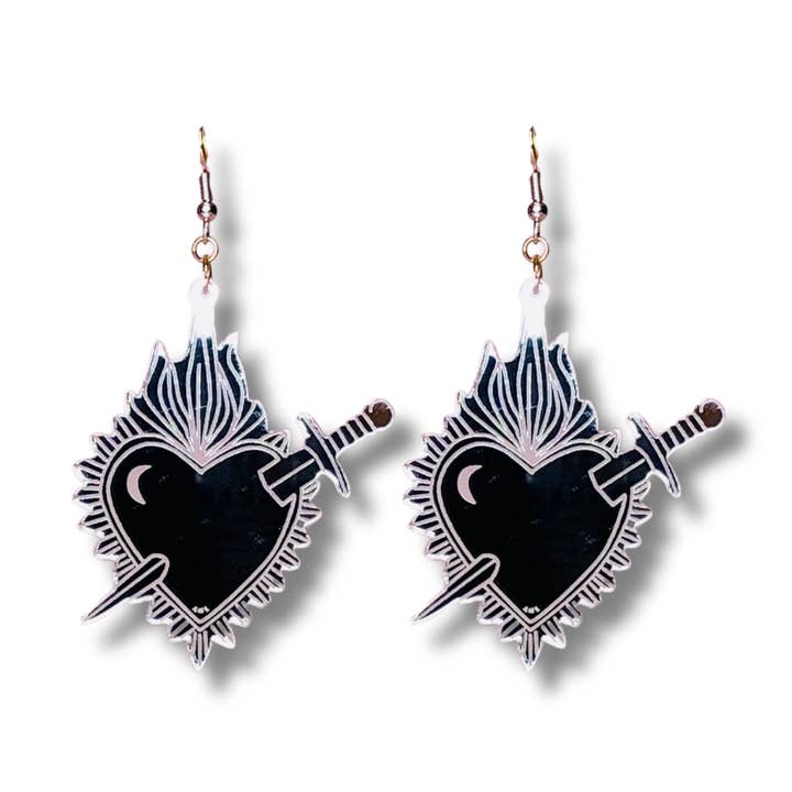 Corazon Valiente Silver Acrylic Earrings for wholesale by anamarinastudio