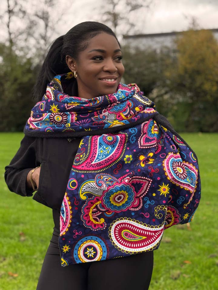 Cachecol de Inverno com Estampa Africana para Adultos Unissexo - Azul Rosa Paisley por atacado de AfricanFabs
