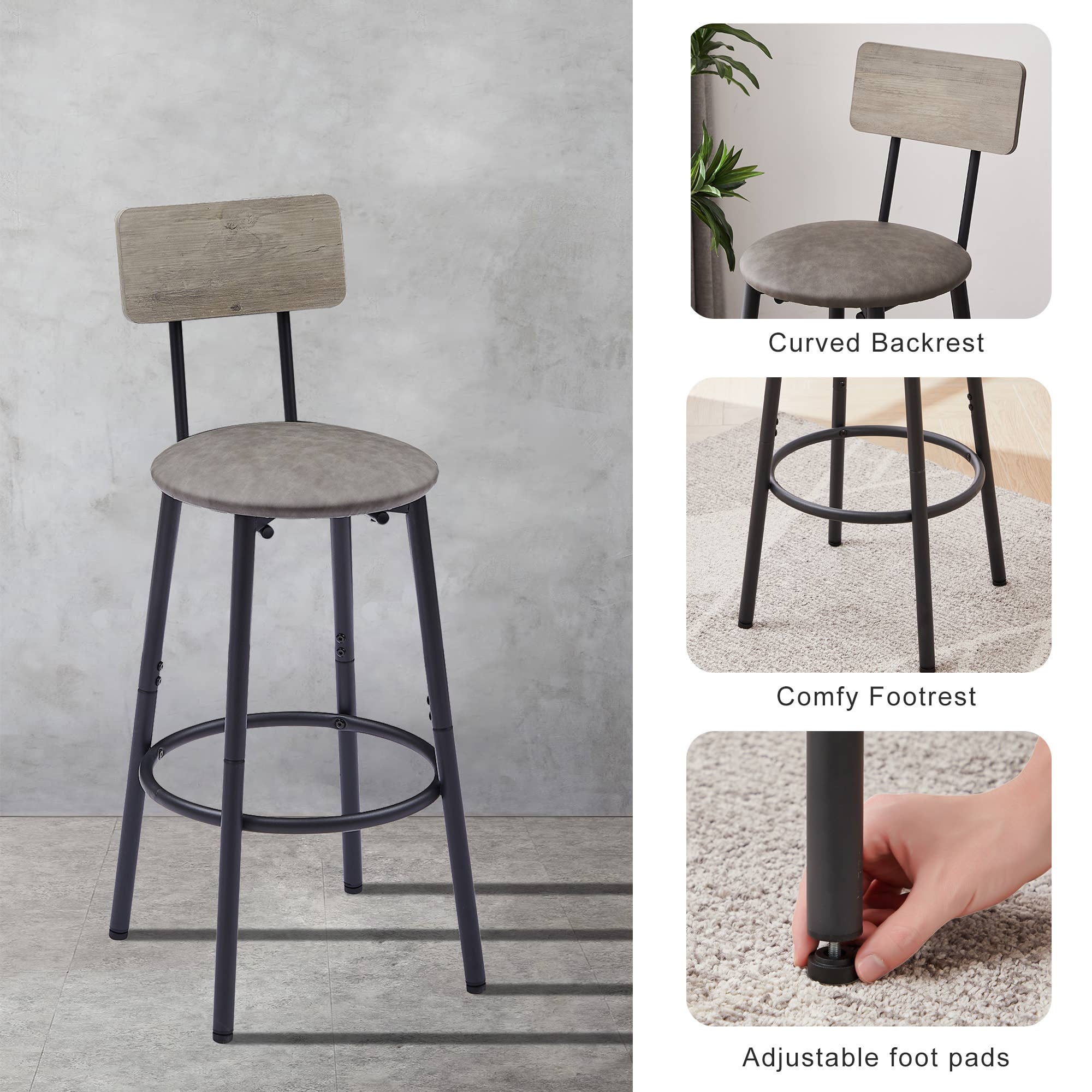 39F Inc. - Vente Tabouret - Tabouret de bar rond avec étagère, tabouret rembourré9