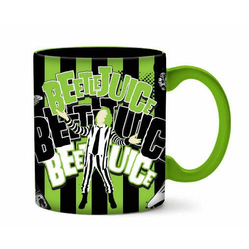 Beetlejuice Green Stripe Icons 20oz Ceramic Mug for wholesale by Silver Buffalo