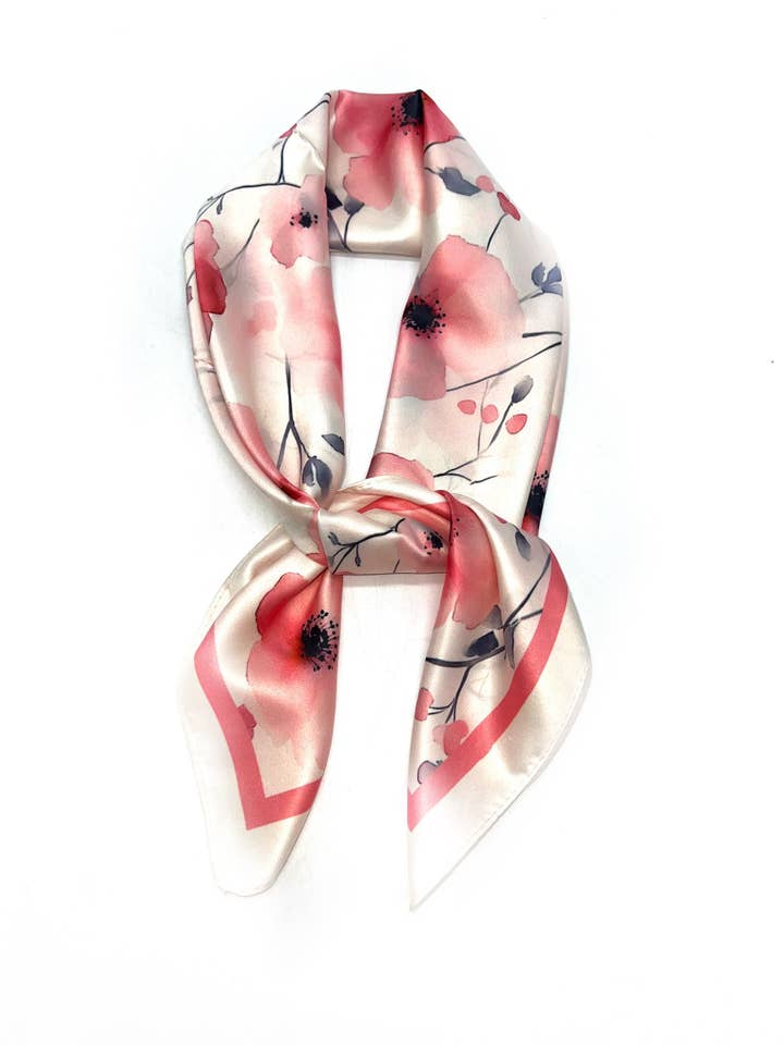 J-139 Sjaal raakt zijde 70x70 klaproosmotief voor wholesale door LINETA