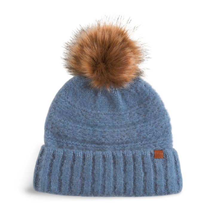Boucle Beanie with Faux Fur Tipped Dyed Pompom for wholesale by David And Young