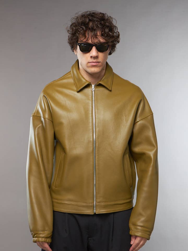 OLIVE GREEN LEATHER BLAZER for wholesale by LAB22