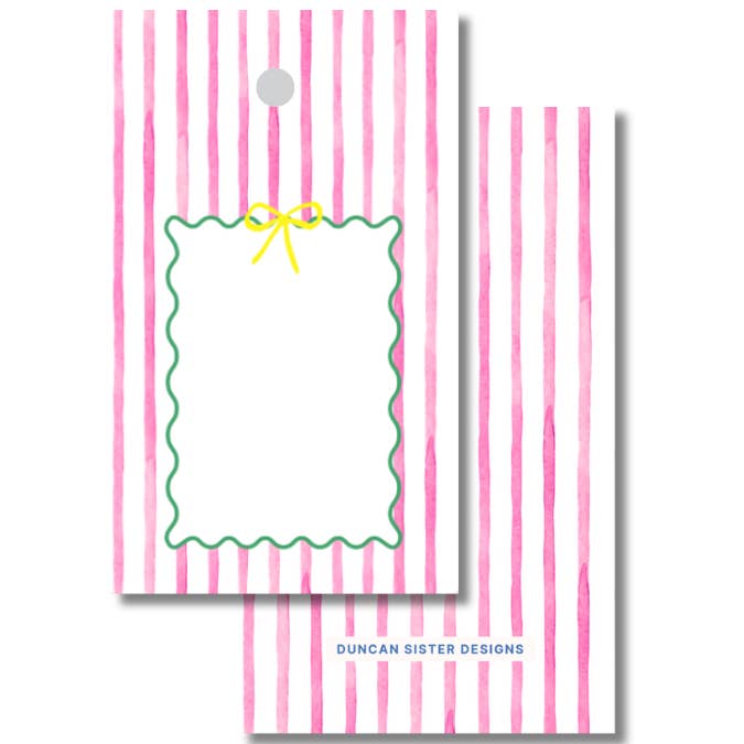 Étiquettes-cadeaux à rayures roses – Lot de 8, fabriqué aux États-Unis pour la vente par Duncan Sister Designs
