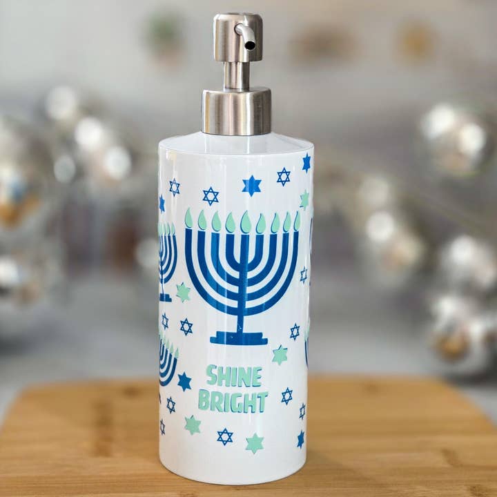 Glow in the Dark Shine Bright Hanukkah Soap Dispenser for wholesale by Salt Sparkle Shalom