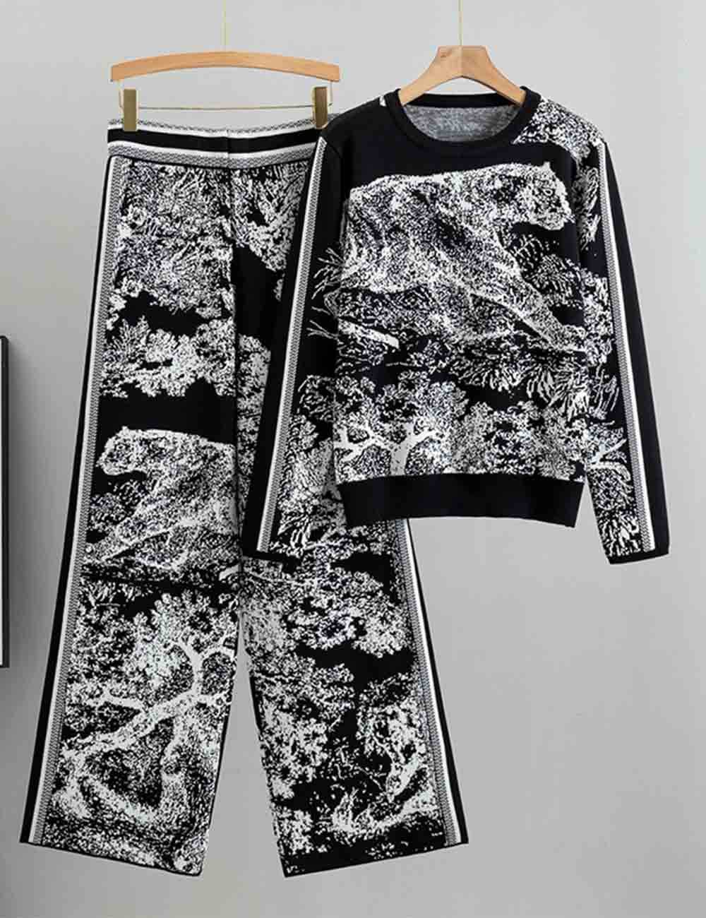 Sweetkama - Wholesale Lounge Set - Women's - Ladies Color Block Tiger Pattern Knit Sweater & Pants 2PCS Set14