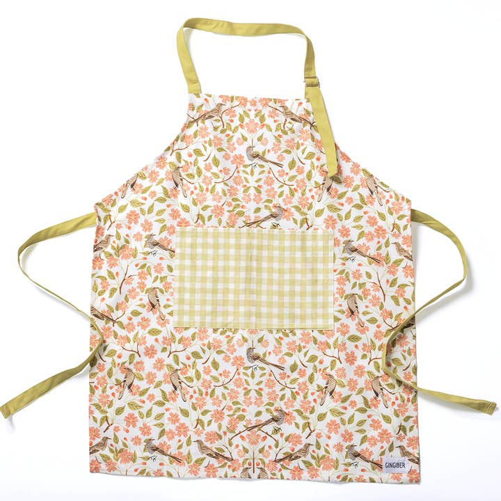 Apple Blossom Apron - Spring Floral Kitchen Linen Apron for wholesale by Gingiber