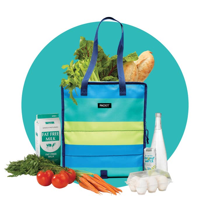 PackIt® Freezable Grocery Tote, Fresh Stripe for wholesale by PackIt