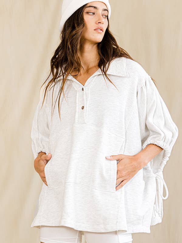 BUCKETLIST - Wholesale Tunic – Women’s - T2195 Oversized Drawstring Tie Sleeves Detail Solid Top0