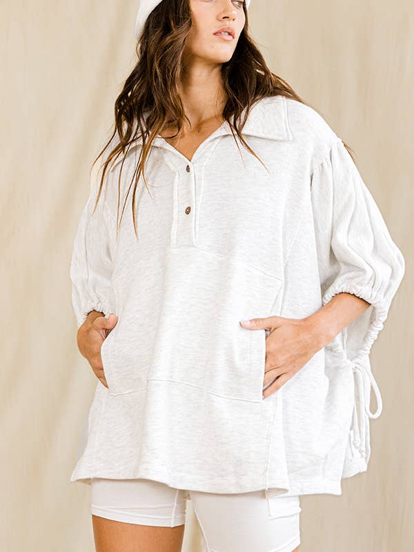 BUCKETLIST - Wholesale Tunic - Women's - T2195 Oversized Drawstring Tie Sleeves Detail Solid Top