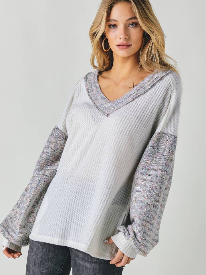 Davi & Dani - Wholesale Tunic - Women's - PLUS COLOR BLOCK V NECK LONG SLEEVE TOP2