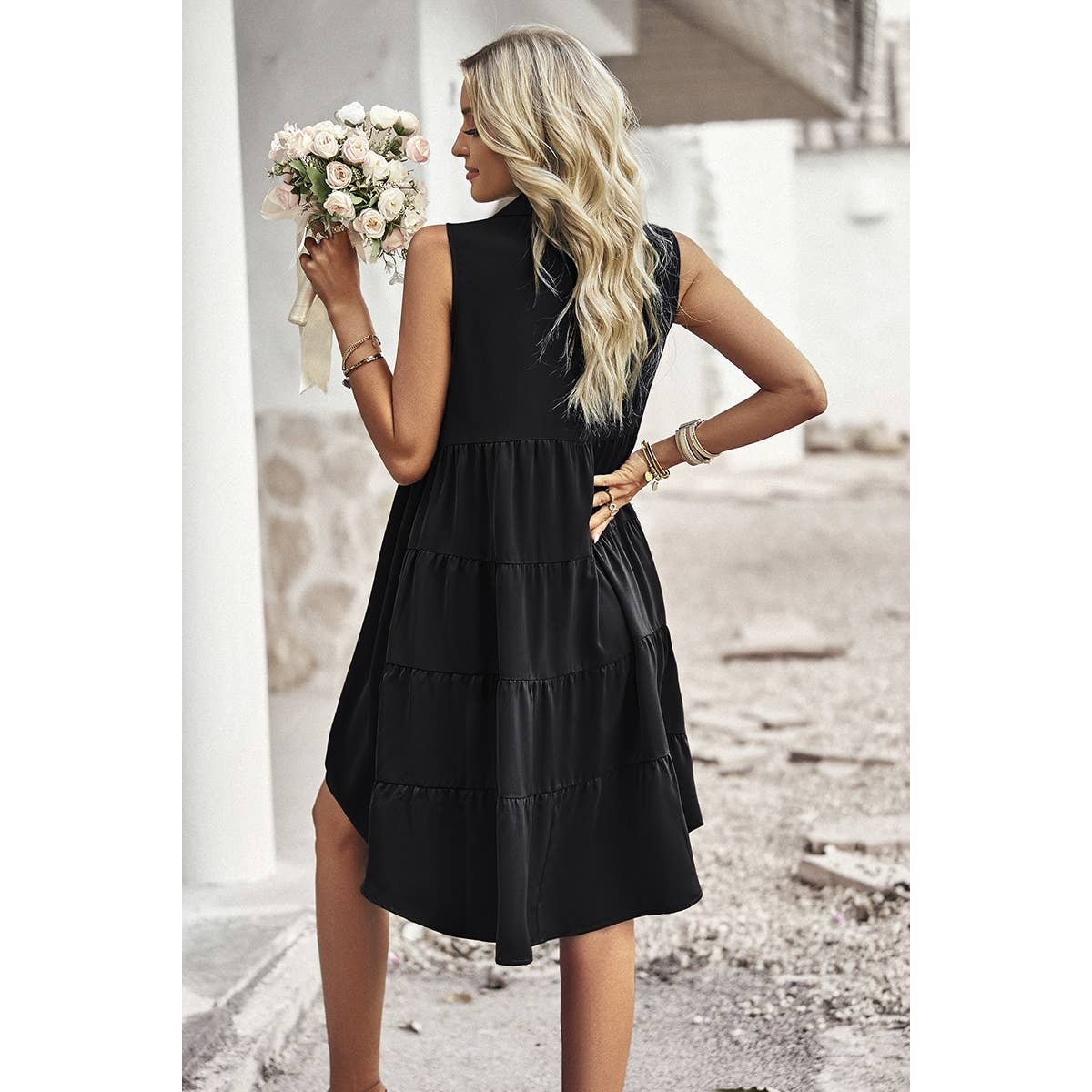 Supreme Fashion - Wholesale Dress - Women's - Sleeveless Solid Peplum Shirt Dress2