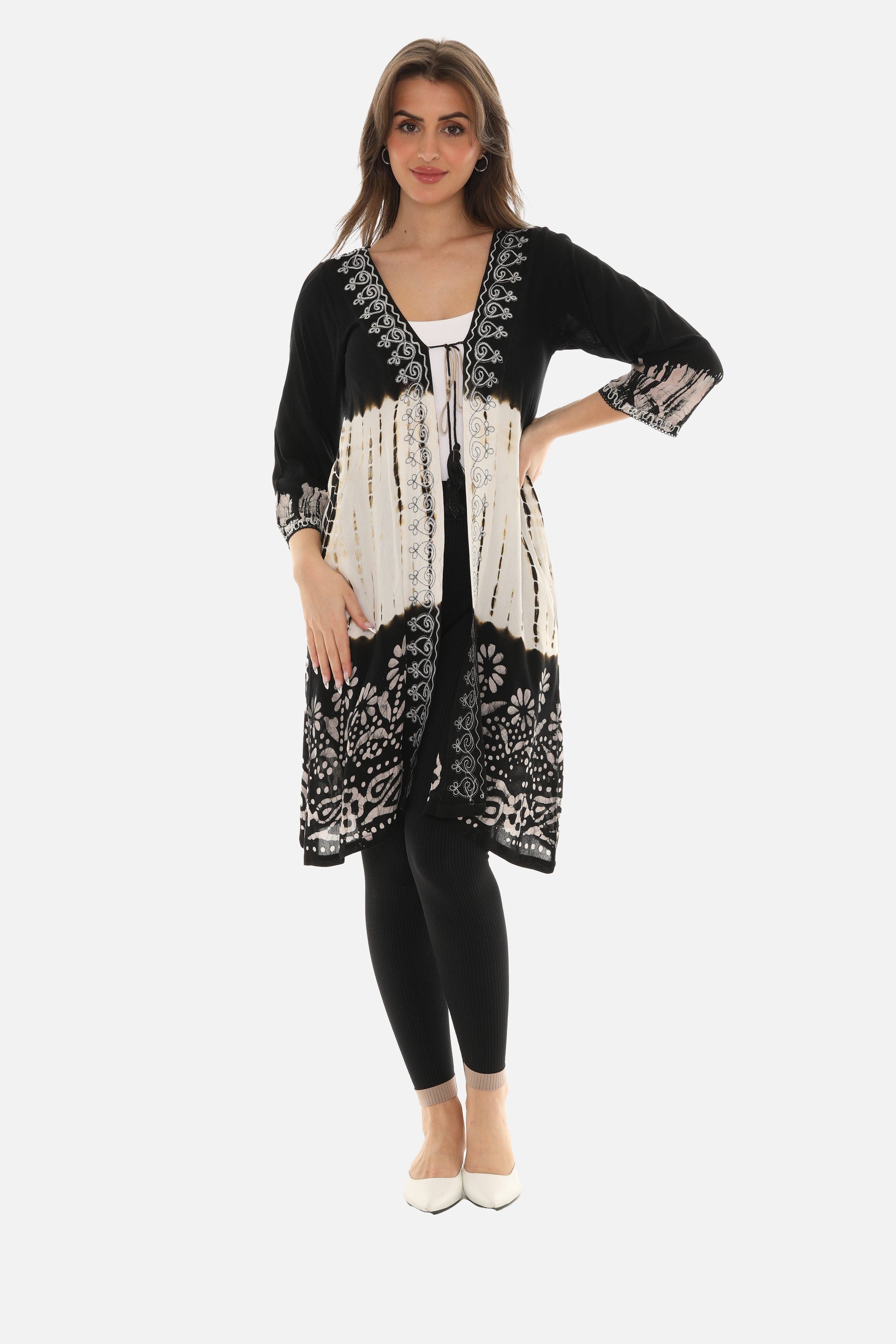 BLACK Boho Chic Tie Dye Long Duster for wholesale on Faire5