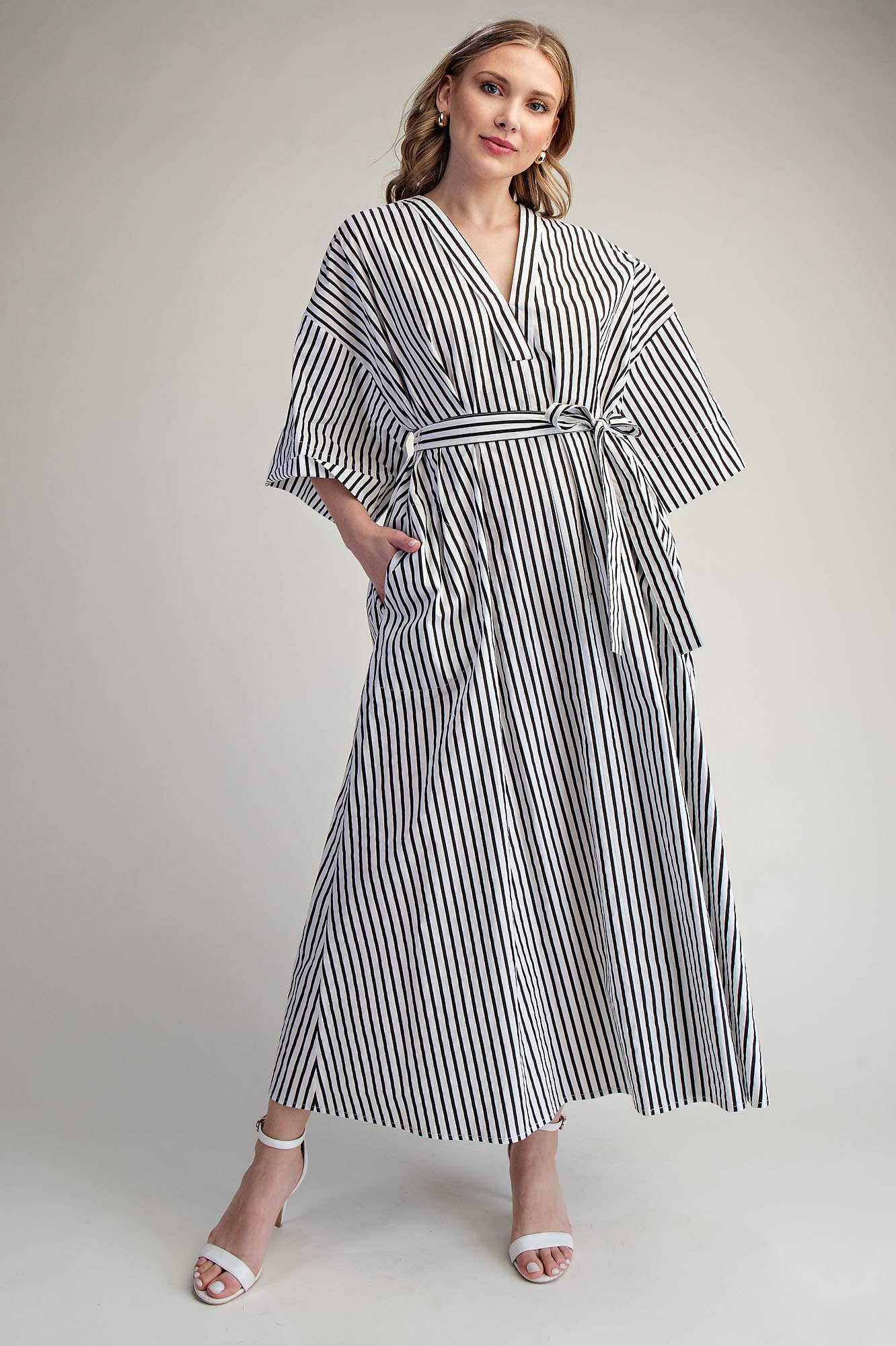 Glam - Wholesale Dress - Women's - Belted Relaxed Stripe Midi Dress2