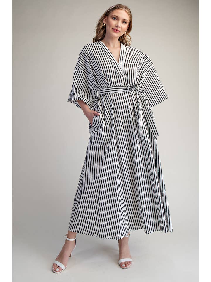 Glam - Wholesale Dress - Women's - Belted Relaxed Stripe Midi Dress2