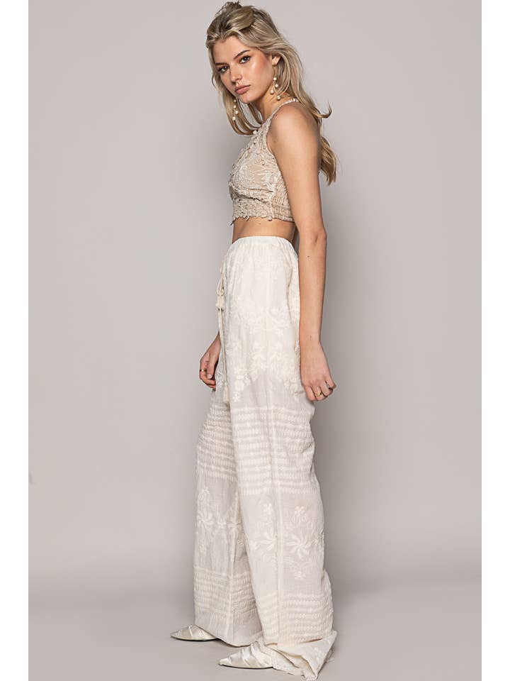 NATURAL Elastic waistband straight corchet pants for wholesale on Faire