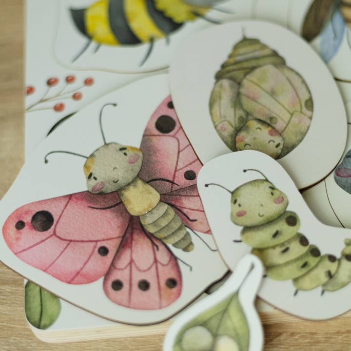 ODEAS – Großhandel Puzzle – Kinder – Montessori-Puzzle aus Holz mit dem Lebenszyklus von Insekten