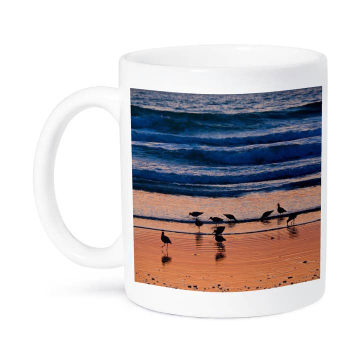 3dRose, USA, California. Birds feeding on a beach near Morro Bay at sunset., Mug for wholesale by 3dRose