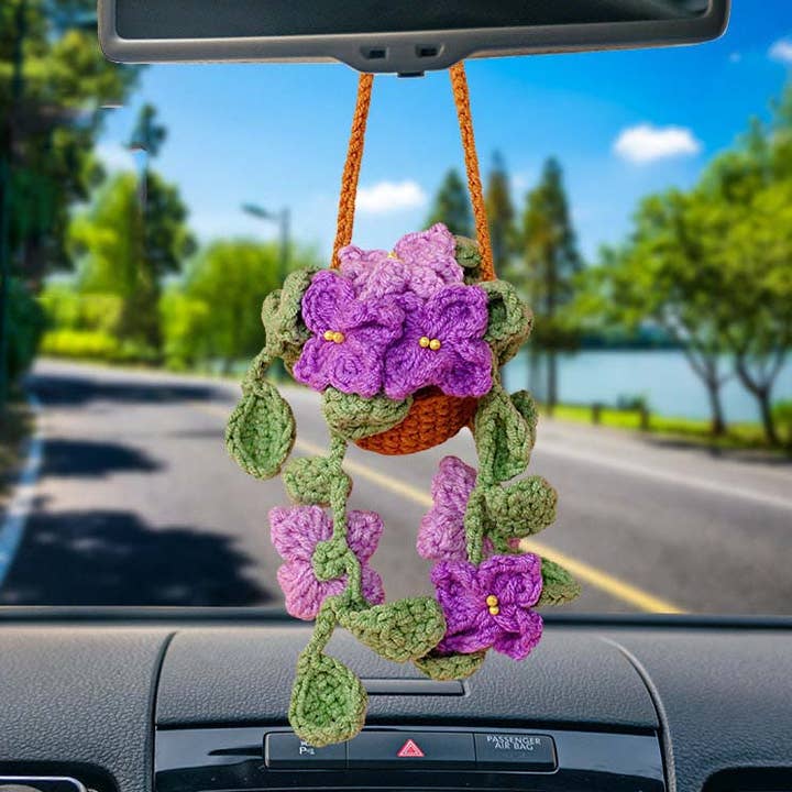 Crochet Lilac Flower Plant Basket Car Mirror Hanging Pendant for wholesale by Anh2 LTD