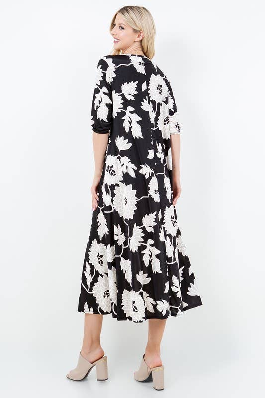 Zwart ZWARTE BLOEMENJURK MET ZIJZAKKEN PLUS SIZE MIDIJURK SAMD7005XF voor groothandel op Faire3