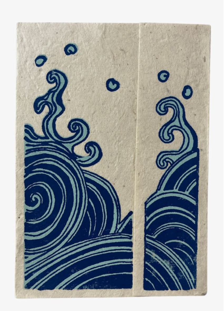 Ganesh Himal Trading - Vendita all'ingrosso Set di cartoleria/cancelleria - Set di Carte in Carta Lokta Fatta a Mano, 8 Carte con Design a Onde3