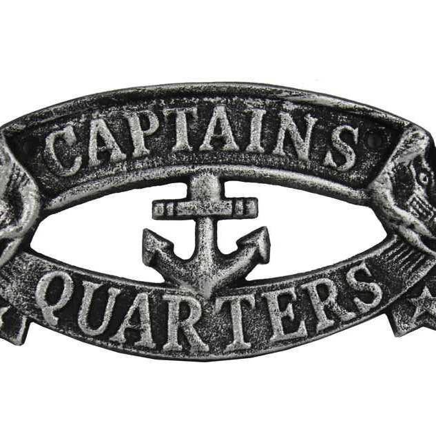 Antik Silver gjutjärn kaptener Quarters tecken 8 ” för wholesale av Hampton Nautical
