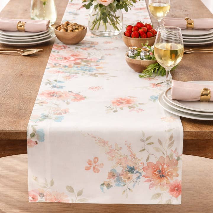 Hemstitch Floral Table Runner - 16"x 72" for wholesale by Fennco Styles