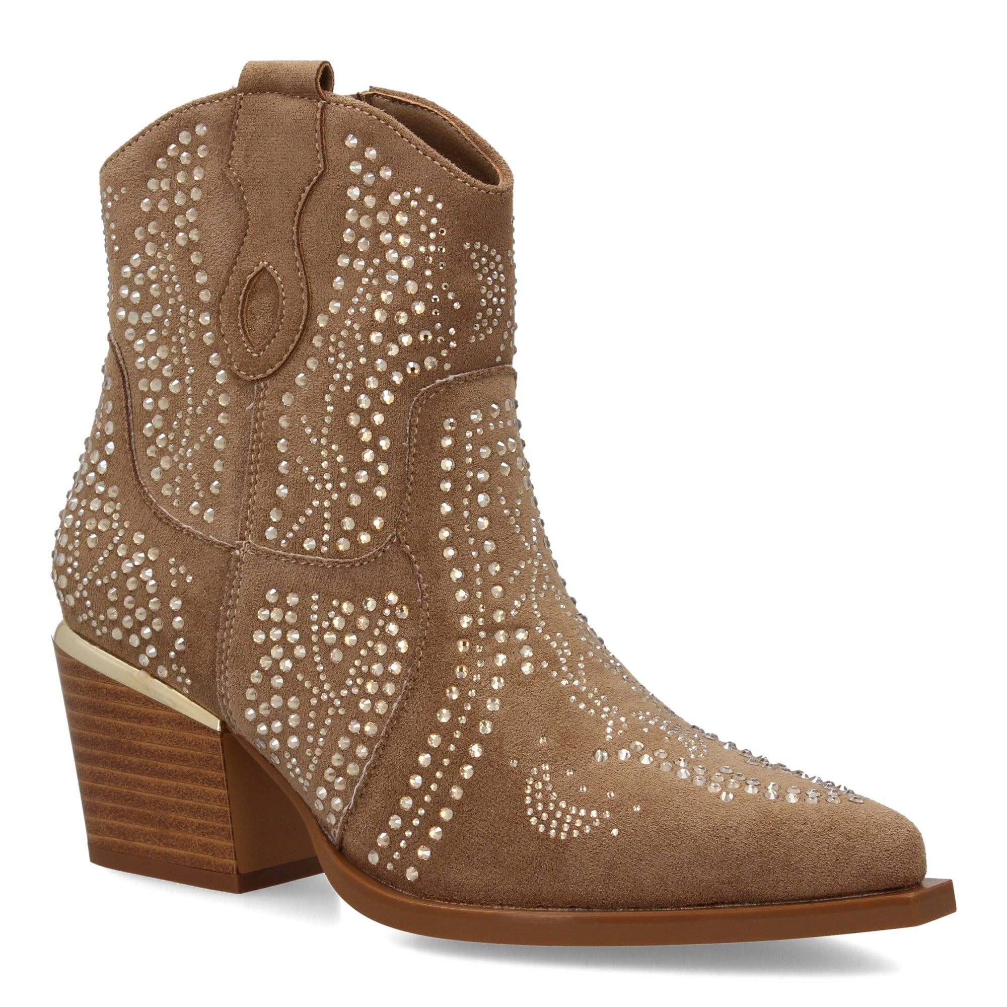 Brideluxe Mayorista - Wholesale Booties - Women's - Khaki boots with shiny details2