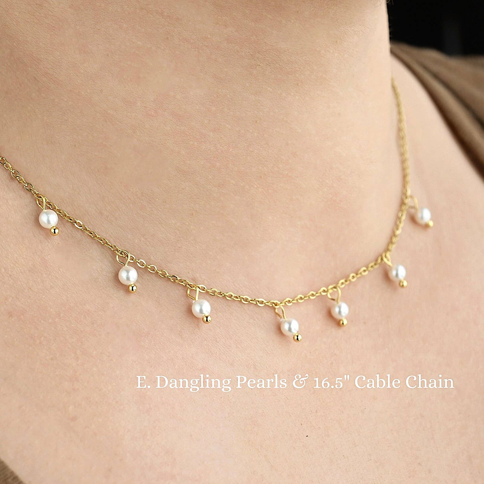 Blueyejewelry - Wholesale Beaded/Pearl Necklace - Gold Pearl Chain Necklaces - Waterproof Assorted Peal Chains10