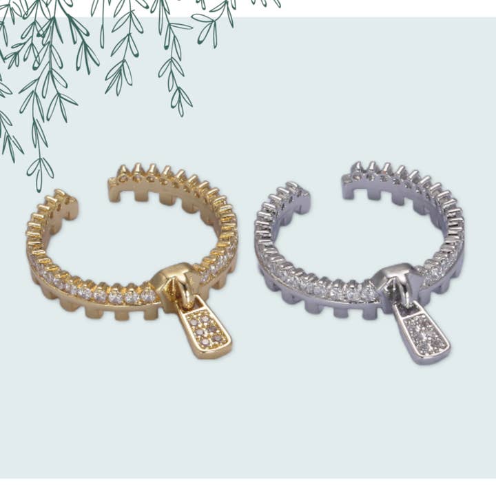 Aim Eternal - Wholesale Multi-Stone Ring - Micro Pave Gold/Silver Textured Zipper Adjustable Ring