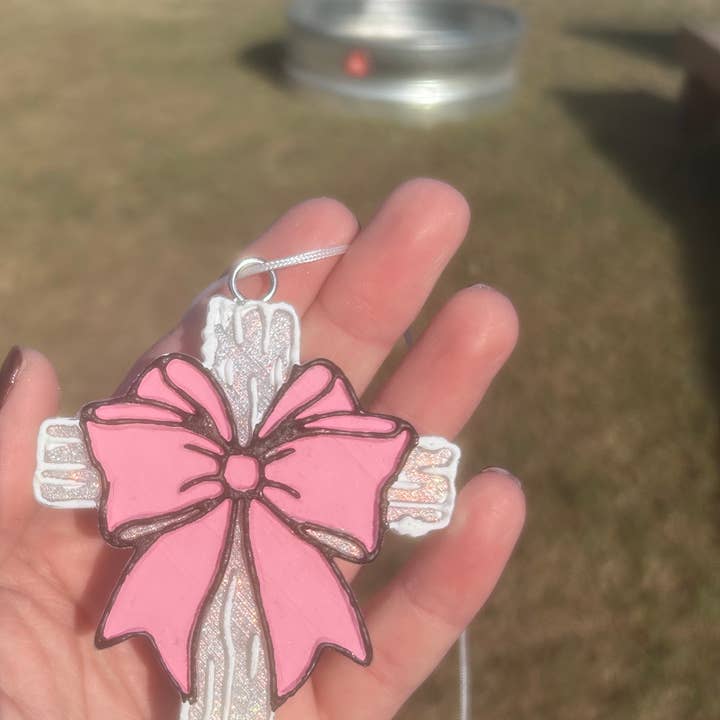 The Cross with Bow Car Freshie for wholesale by Southern Vinyl Creations