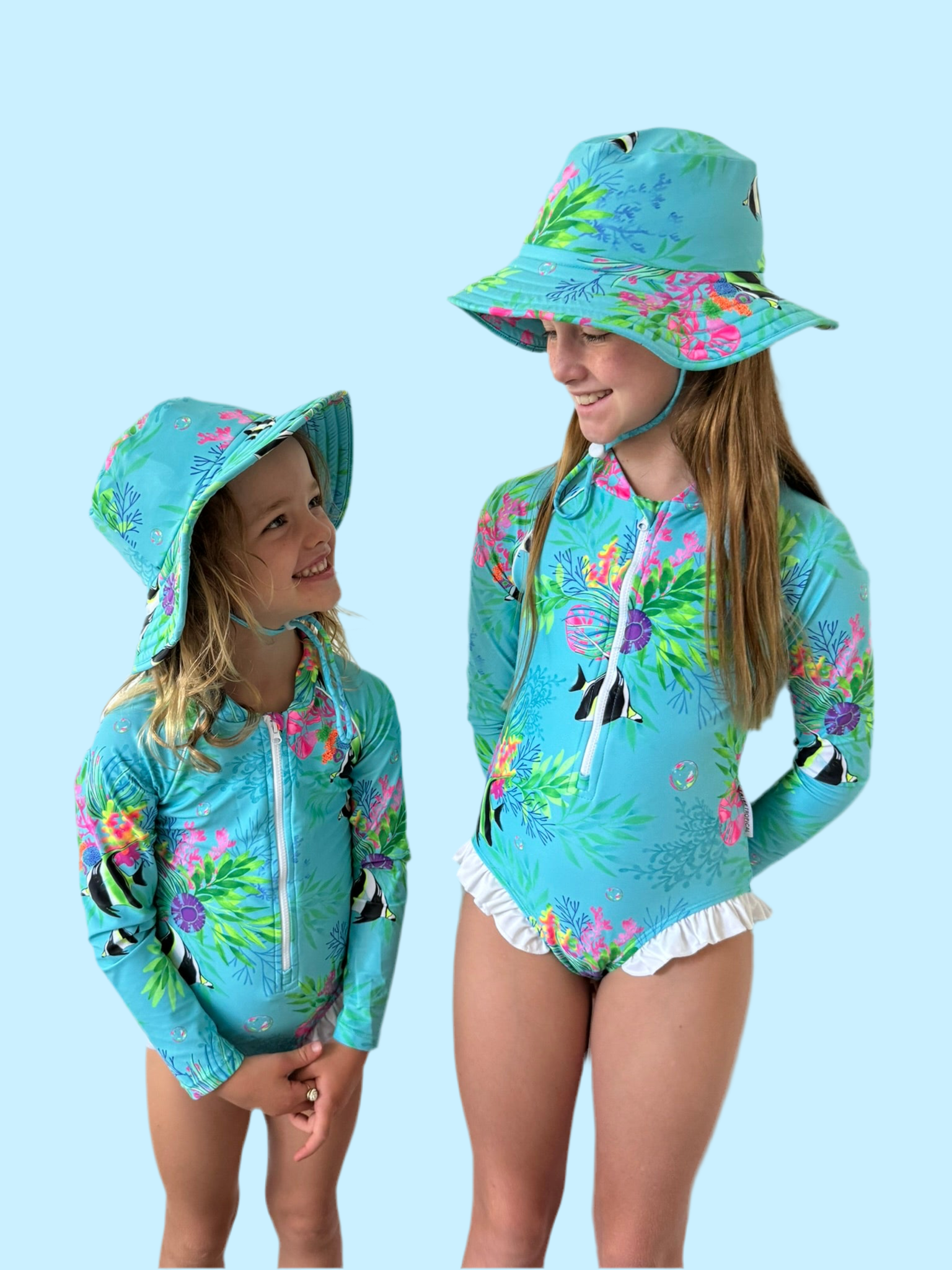 Tribe Tropical - Wholesale One Piece Swimsuit - Kids - Girls Long Sleeve Swimsuit - Marine Mirage3