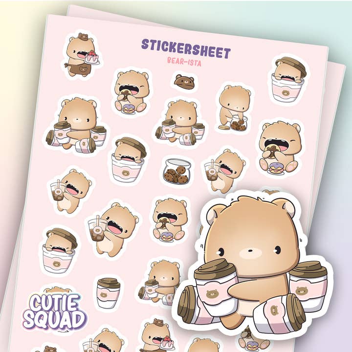 Bjørn-ista – Barista-bjørn klistermærkeark for engroshandel hos CutieSquad