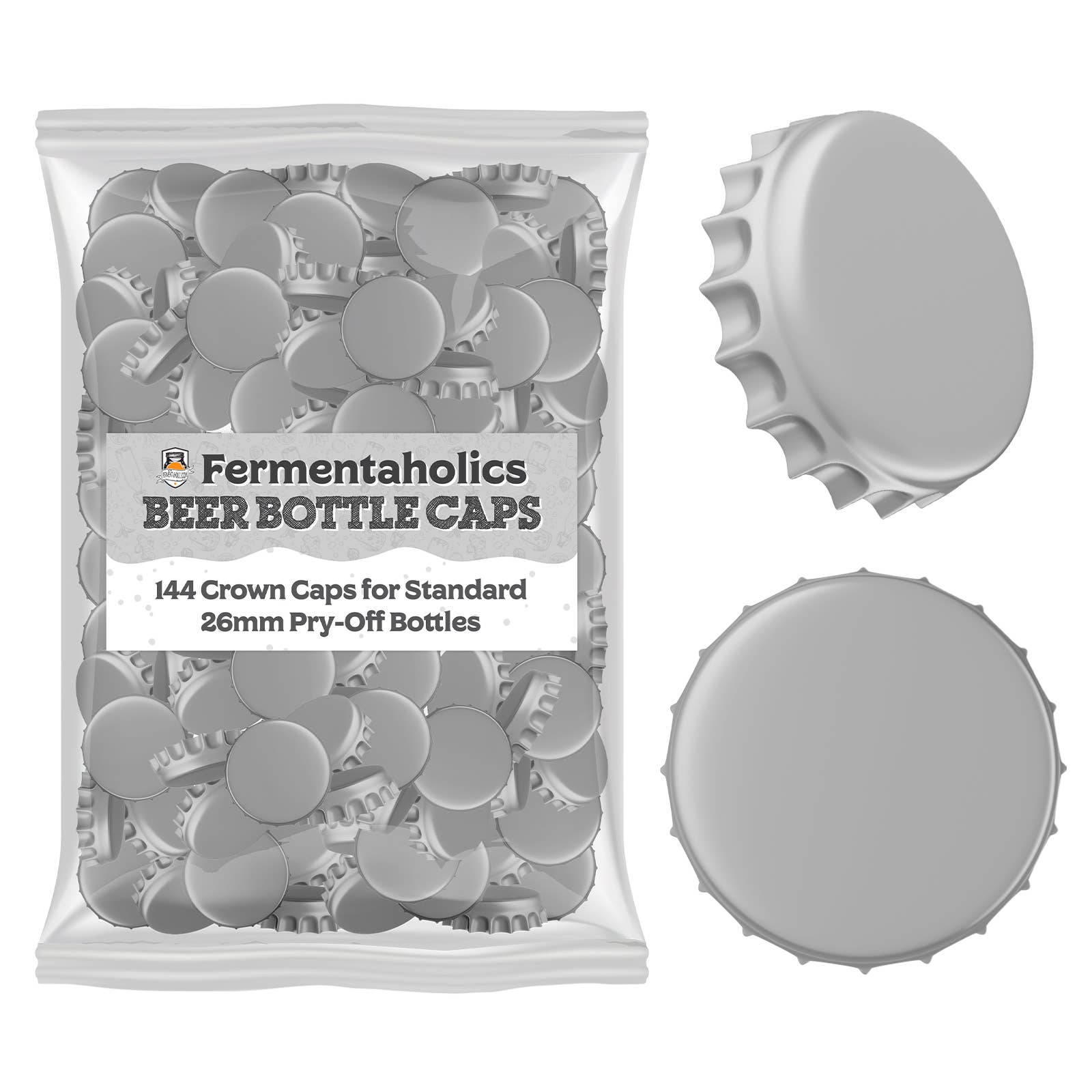 Fermentaholics - Wholesale Bottle/Wine Opener - Fermentaholics Silver Beer Bottle Caps - 144 Count0