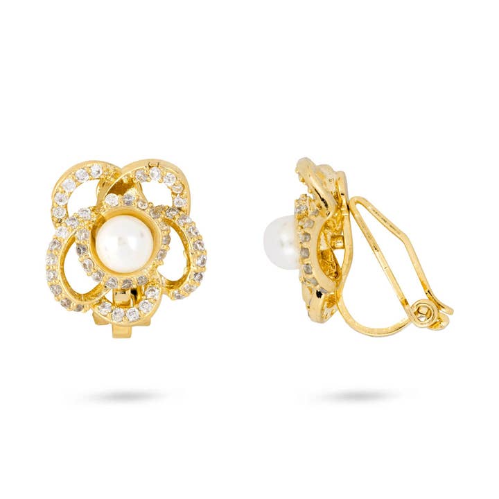 Blomma Pärlörhängen med Klämma för wholesale av Gold Trip