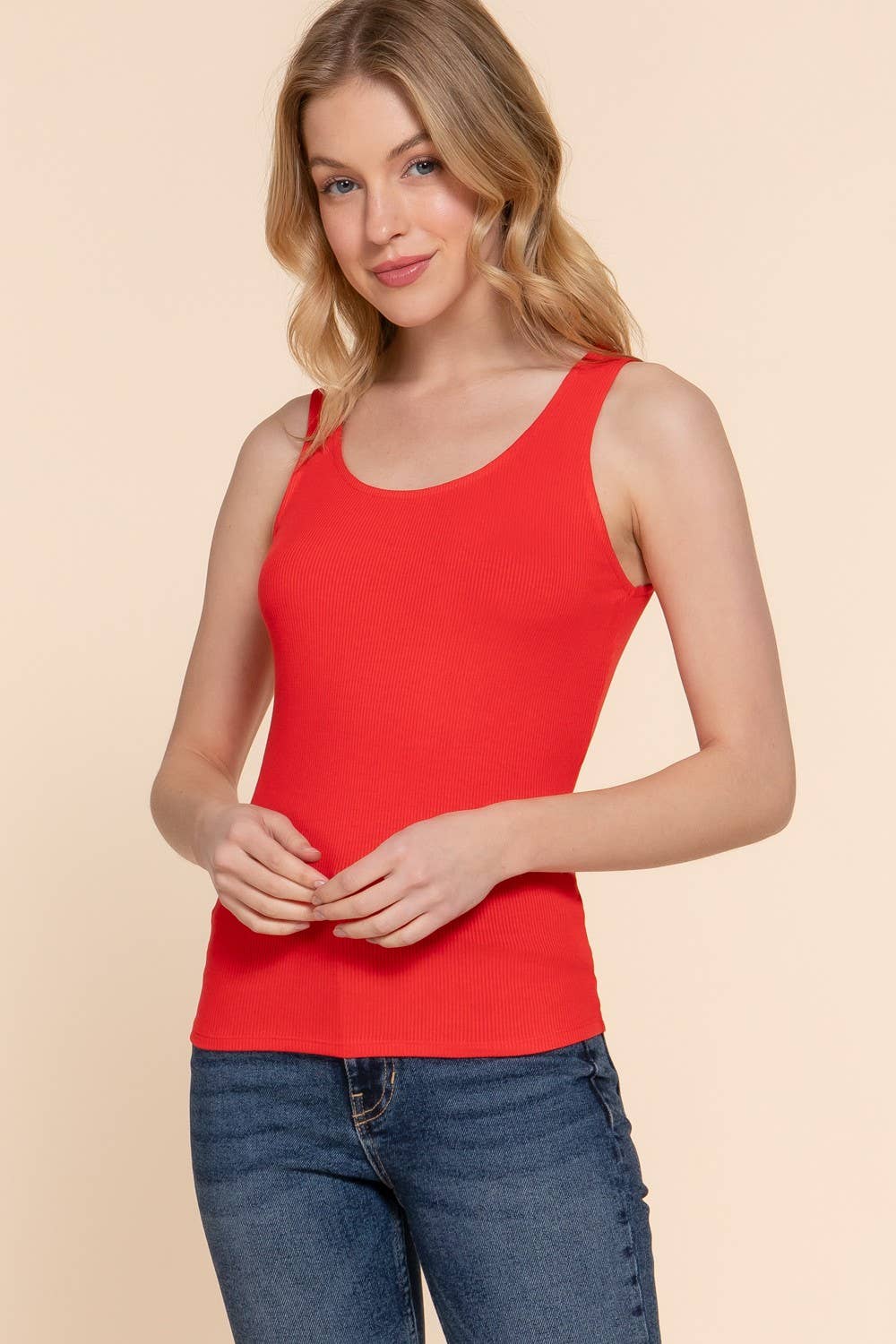 Active Basic | Active USA - Wholesale Tank Top - Women's - Sleeveless Double Scoop Neck Knit Tank Top8