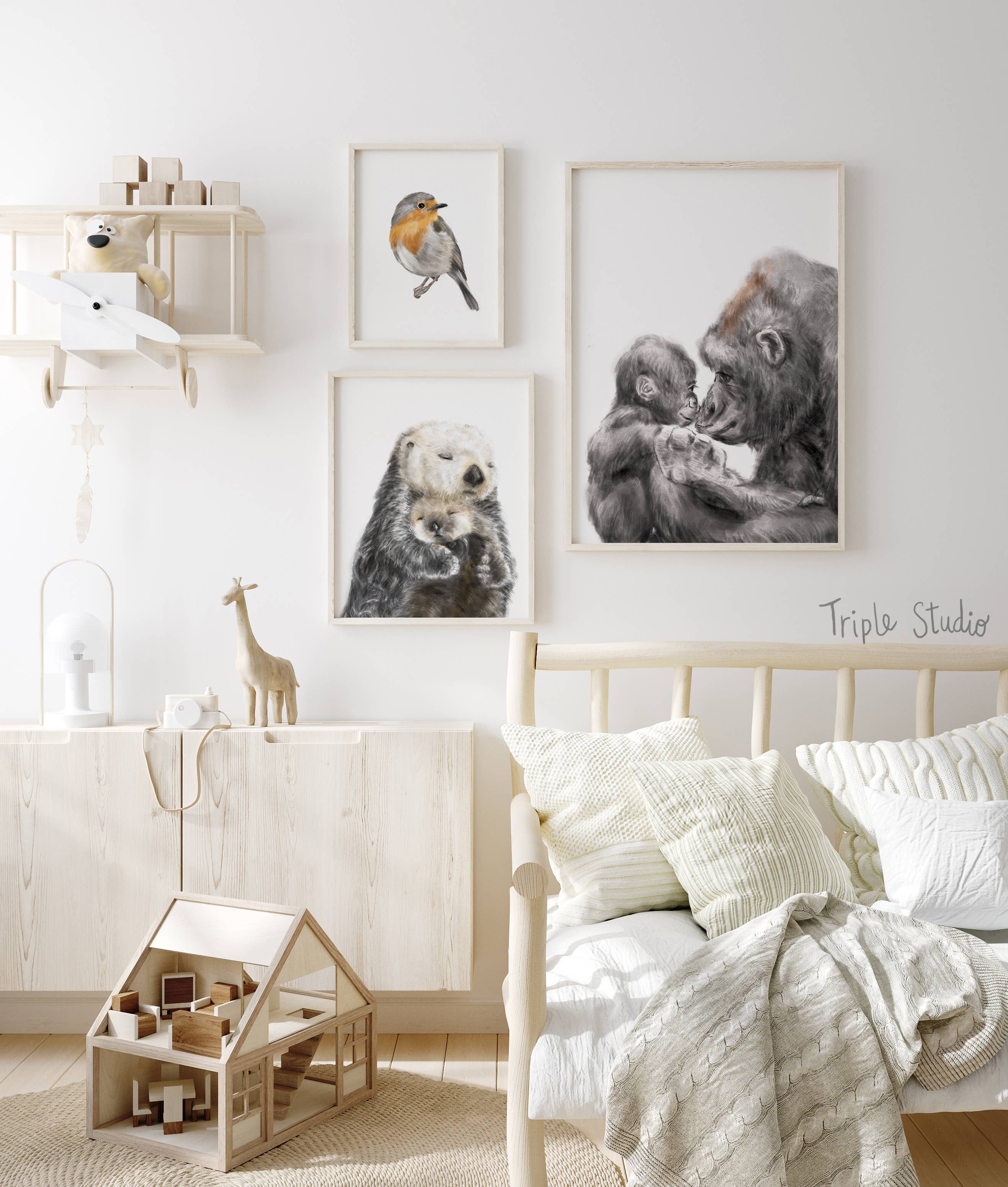 Triple Studio - Venta al por mayor Ilustración - Impresión artística Sea Otter Mom and Baby | Decoración de pared del cuarto de niños del océano6