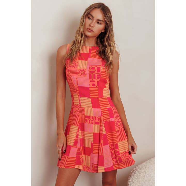 MOSAIC ART PRINT MINI KLÄNNING / 64720D för wholesale av One and Only Collective