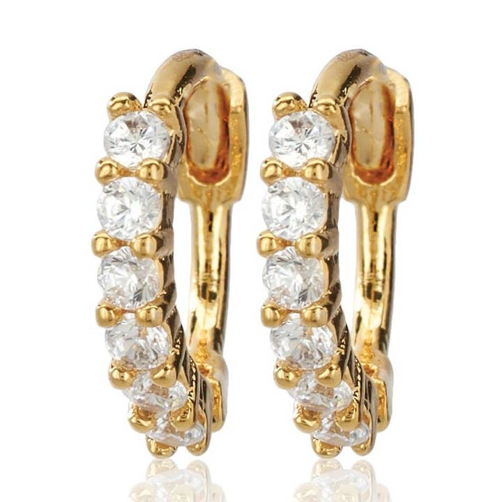 White Half Round Stone Huggies Earrings for wholesale by Cool and Interesting