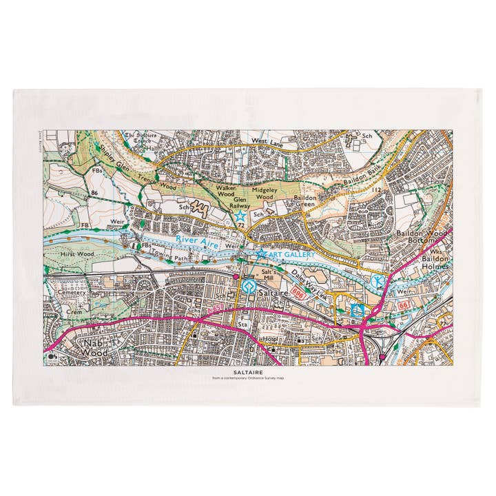 Saltaire contemporary map tea towel for wholesale by MAPWORKS - Jane Revitt