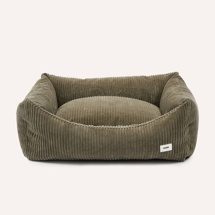 CAFIDE - Vente Panier – chien - Lit pour chien en velours côtelé vert, Snozy