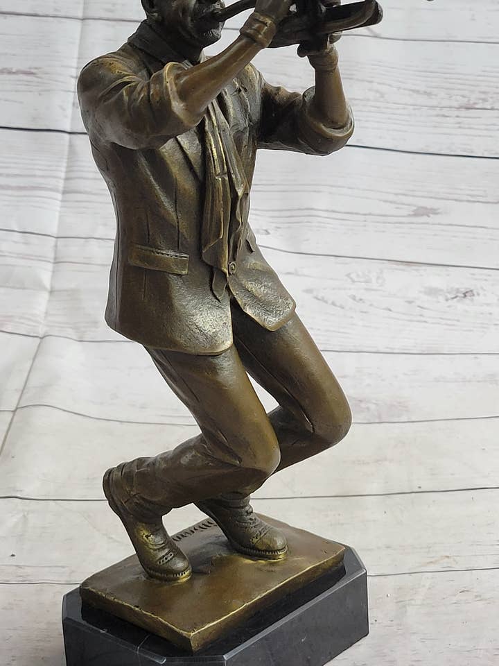 African American Jazz Trumpet Player Trumpeter Bronze Sculpture Statue Musician Decor for wholesale by Bronzhaus