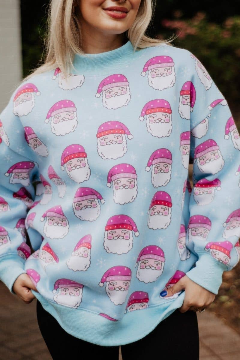 Light Blue Pink Santa Faces All Over Print Christmas Sweatshirt for wholesale on Faire5