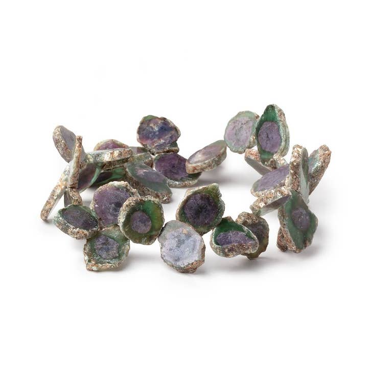 Beads of Cambay - Wholesale Beads - 11-15mm Red & Green Bi-Color Corundum Crystal Slices 7.5 in 34 Beads1