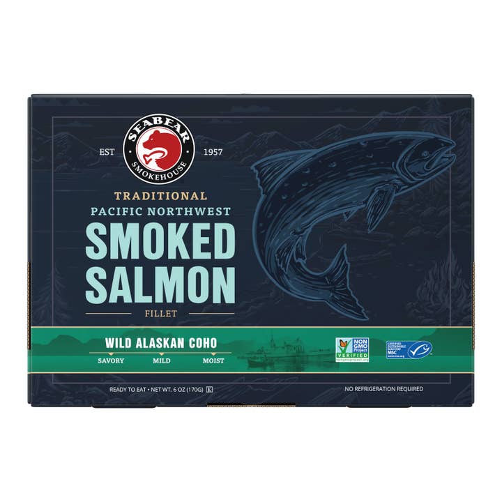 Wild Smoked Alaskan Coho Salmon 6oz for wholesale by SeaBear Smokehouse